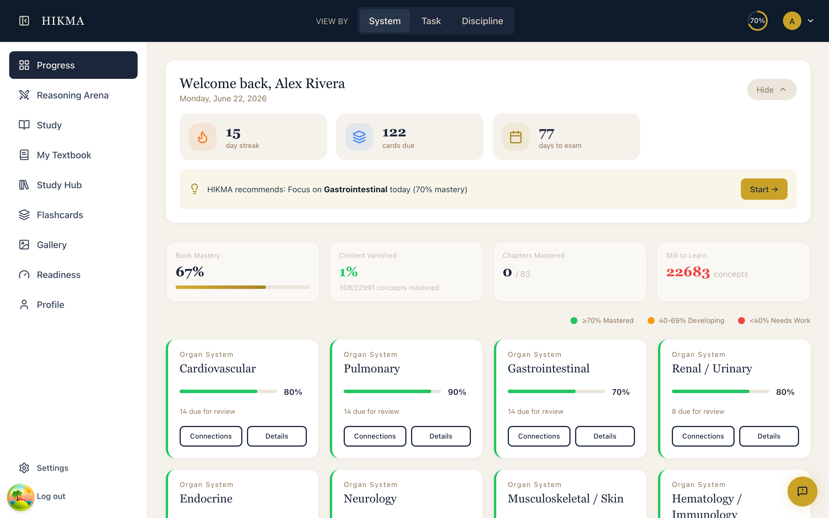 A textbook that shrinks as you master it — HIKMA screenshot