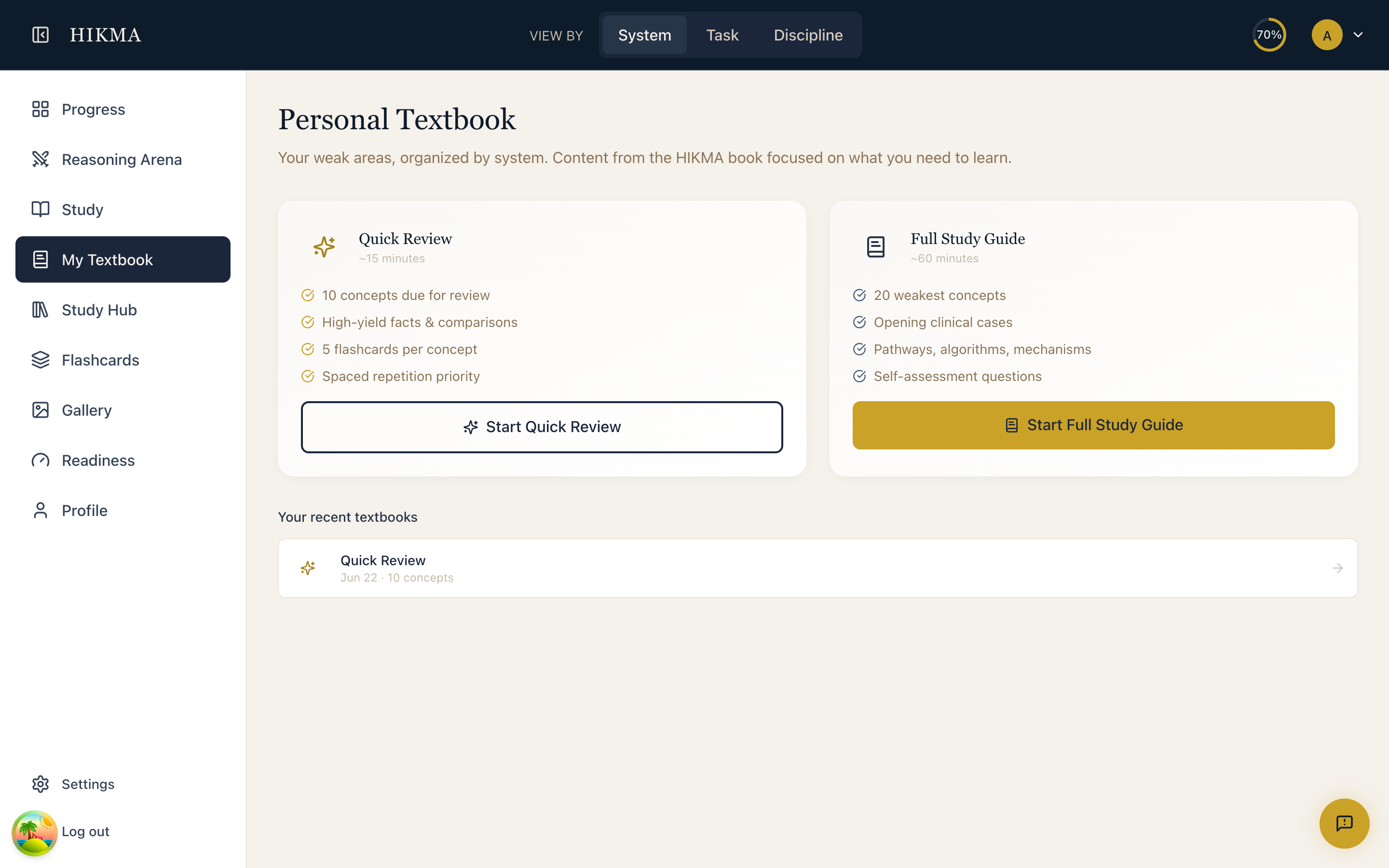 A study guide generated from your weak spots — HIKMA screenshot